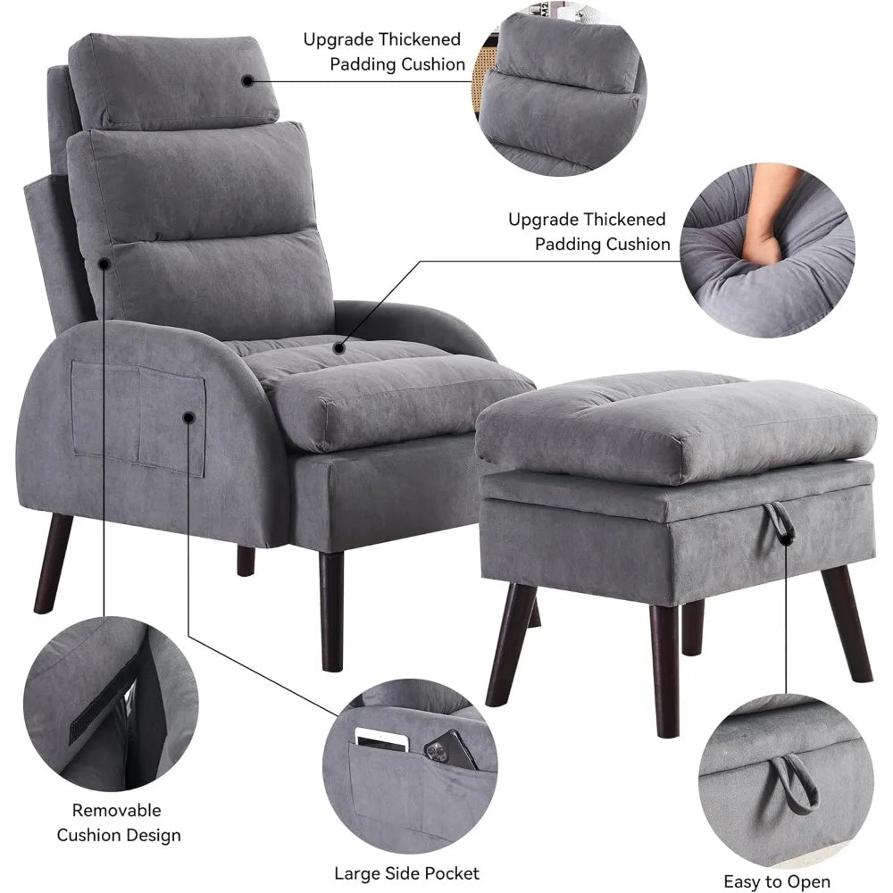 Velvet Reading Chairs and Ottoman Set