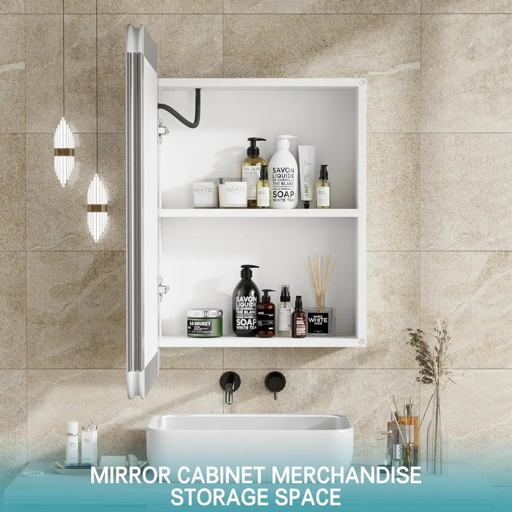 White Aluminium Profiles Wall Mounted Mirror Cabinet