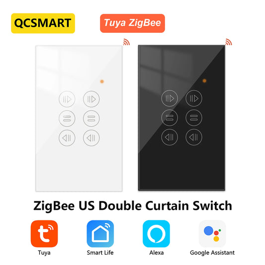 QCSMART ZigBee 3.0 Dual Curtain Roller Shutter US Standard Switch