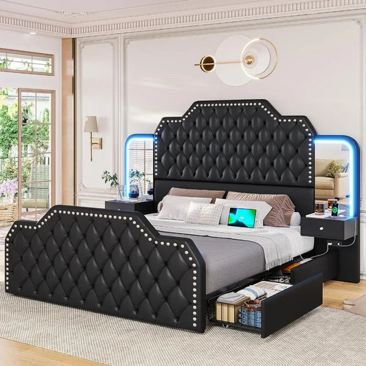 PU Leather Upholstered Queen Bed Frame