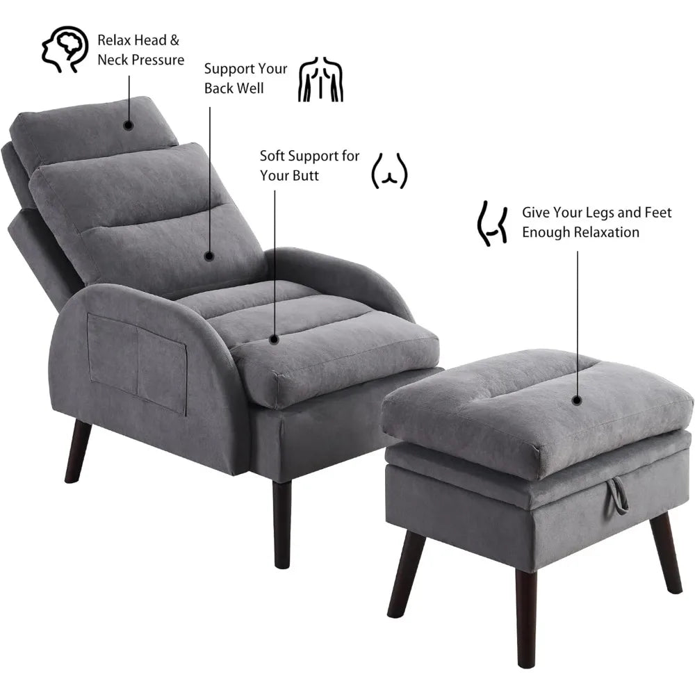 Velvet Reading Chairs and Ottoman Set