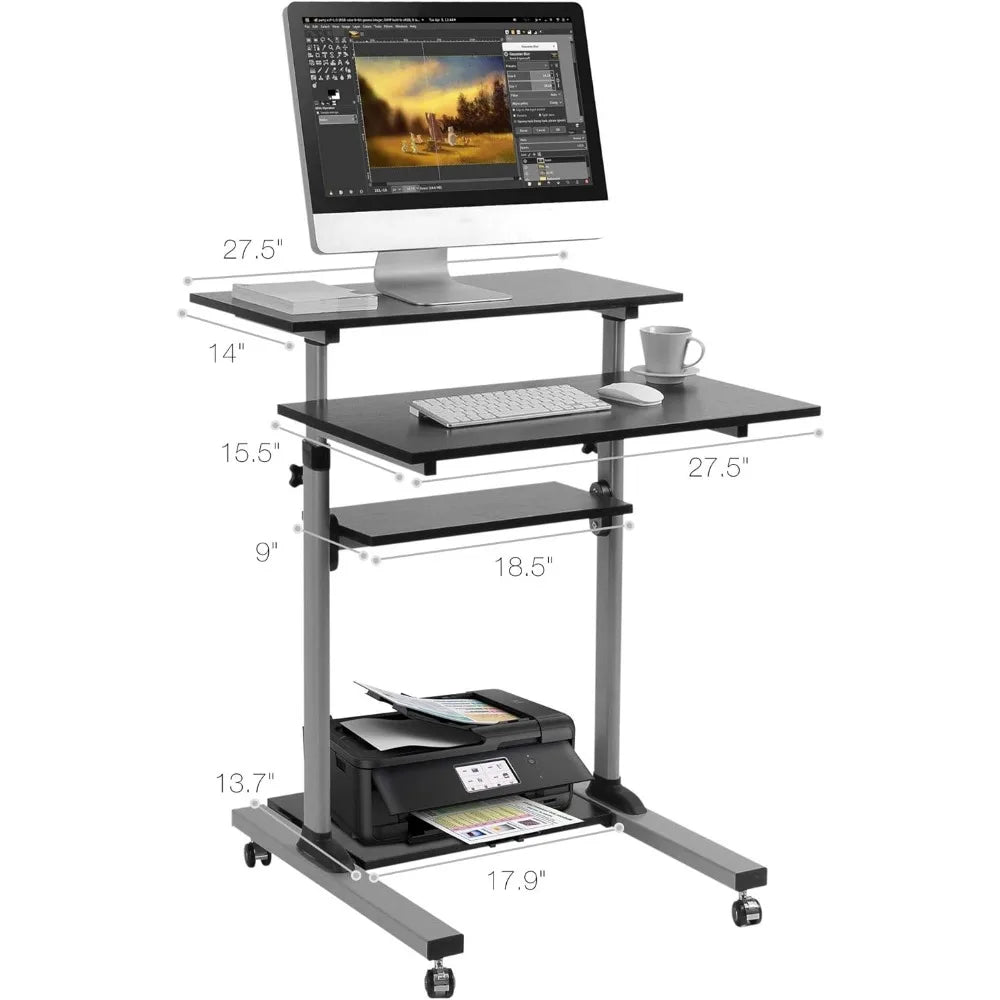 RStanding or Sitting Mobile Computer Cart with Wheels