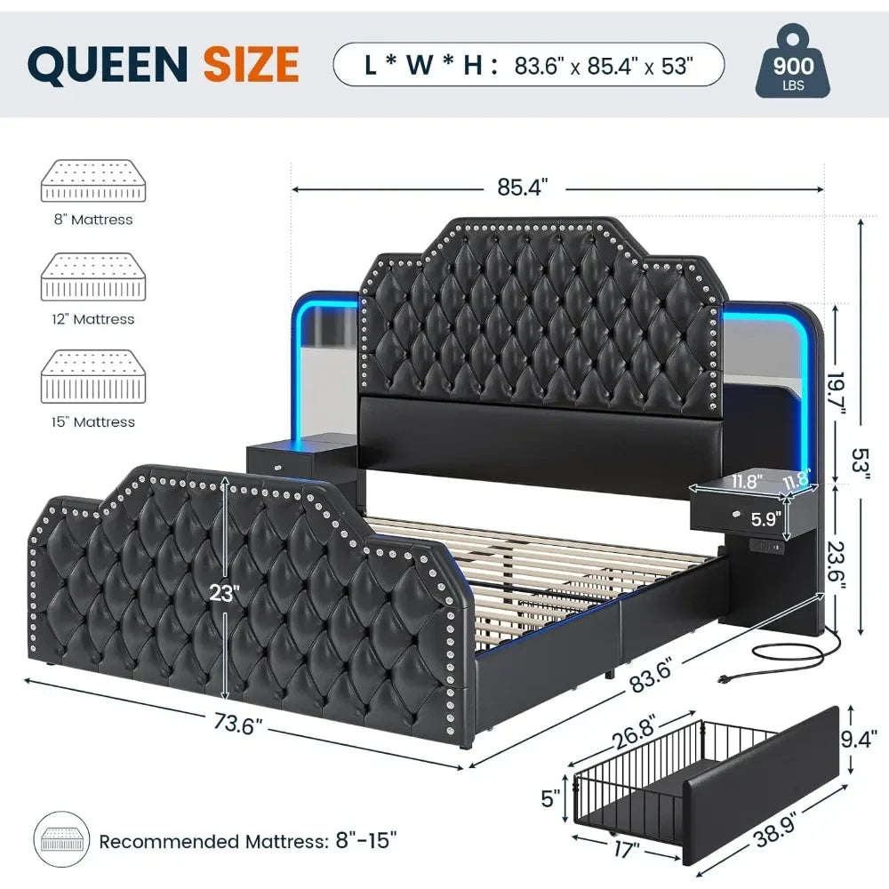 PU Leather Upholstered Queen Bed Frame