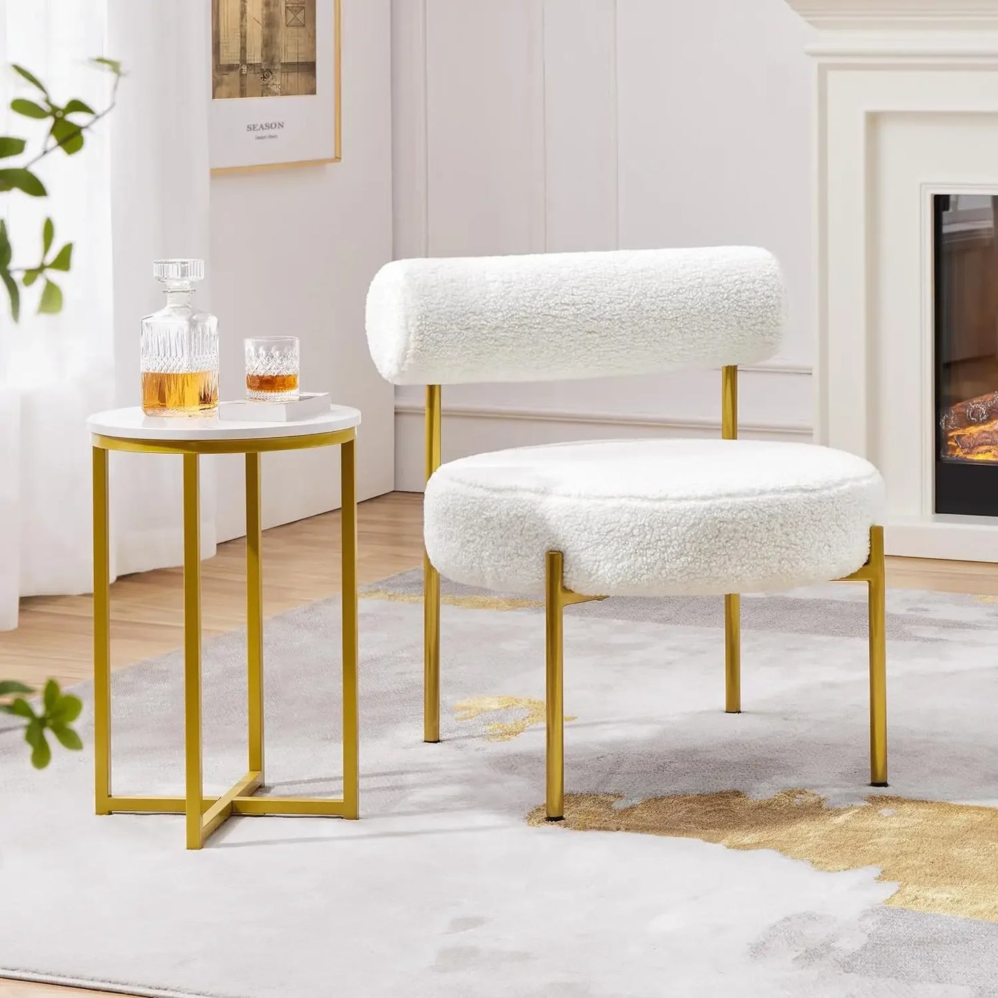 Boucle Fabric Accent Chair with Gold Metal Legs