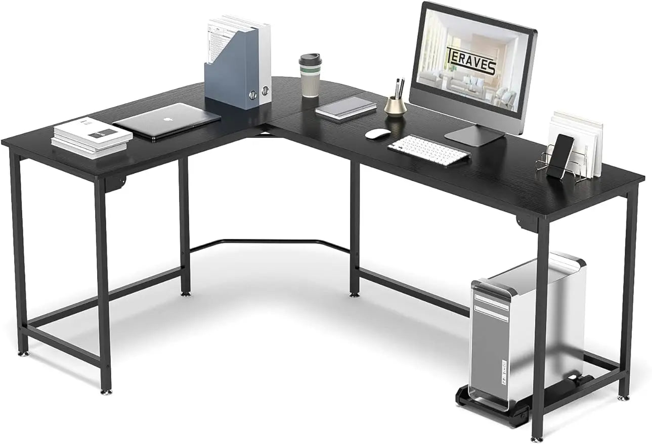 Modern L-Shaped Desk 58/66'' Corner Computer Desk, Black