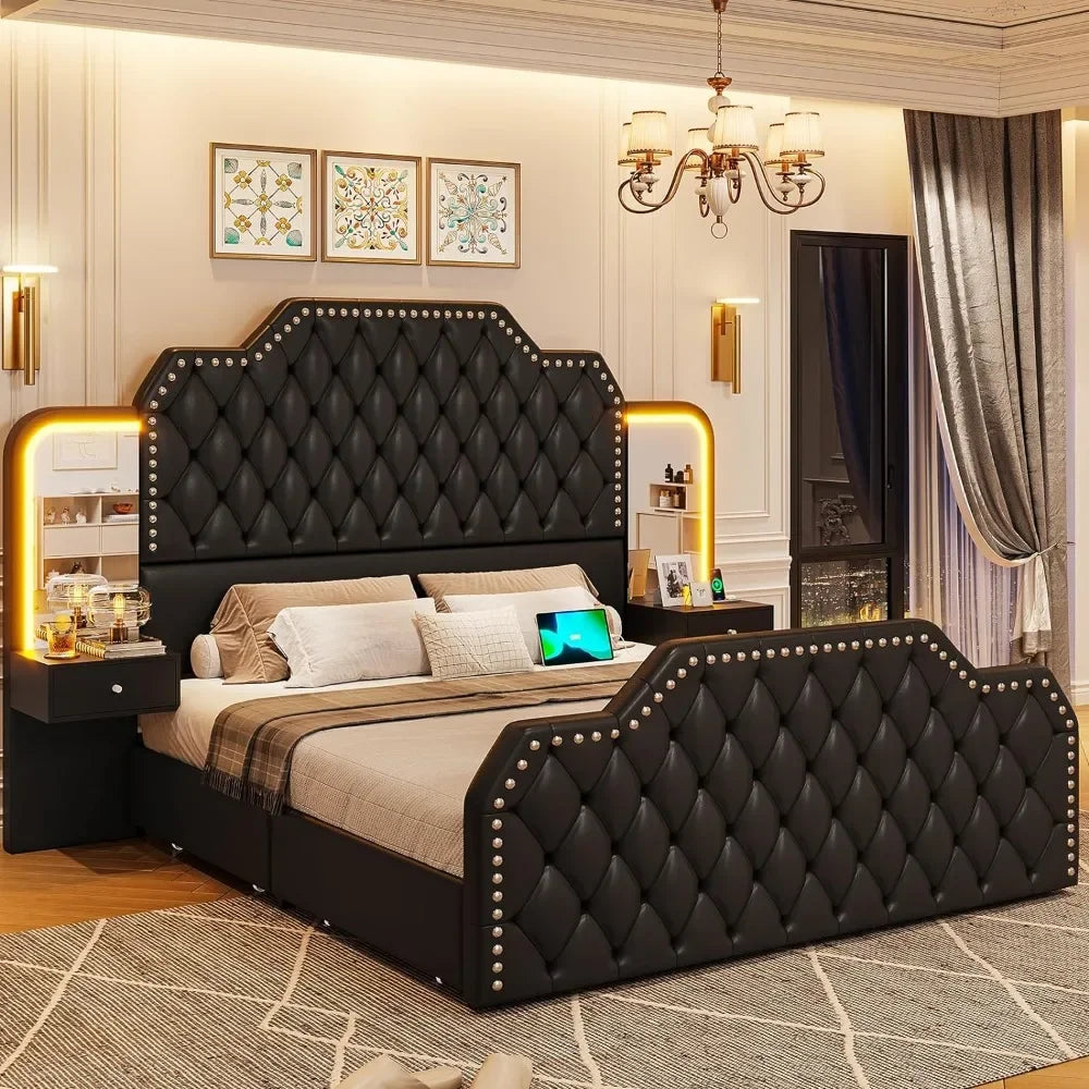 PU Leather Upholstered Queen Bed Frame