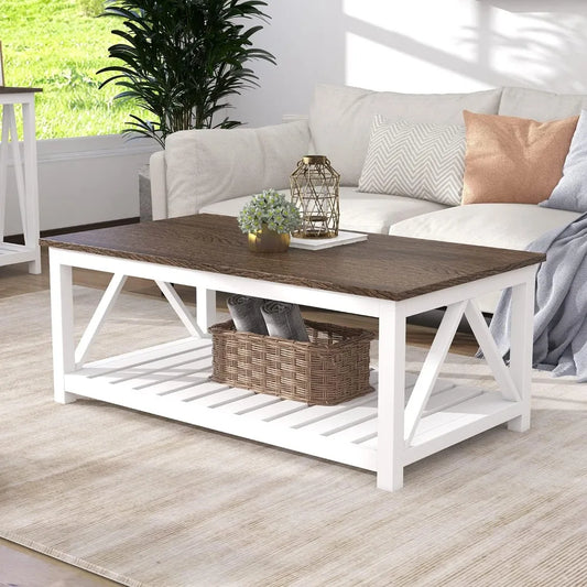 ChooChoo Farmhouse Coffee Table, White Brown